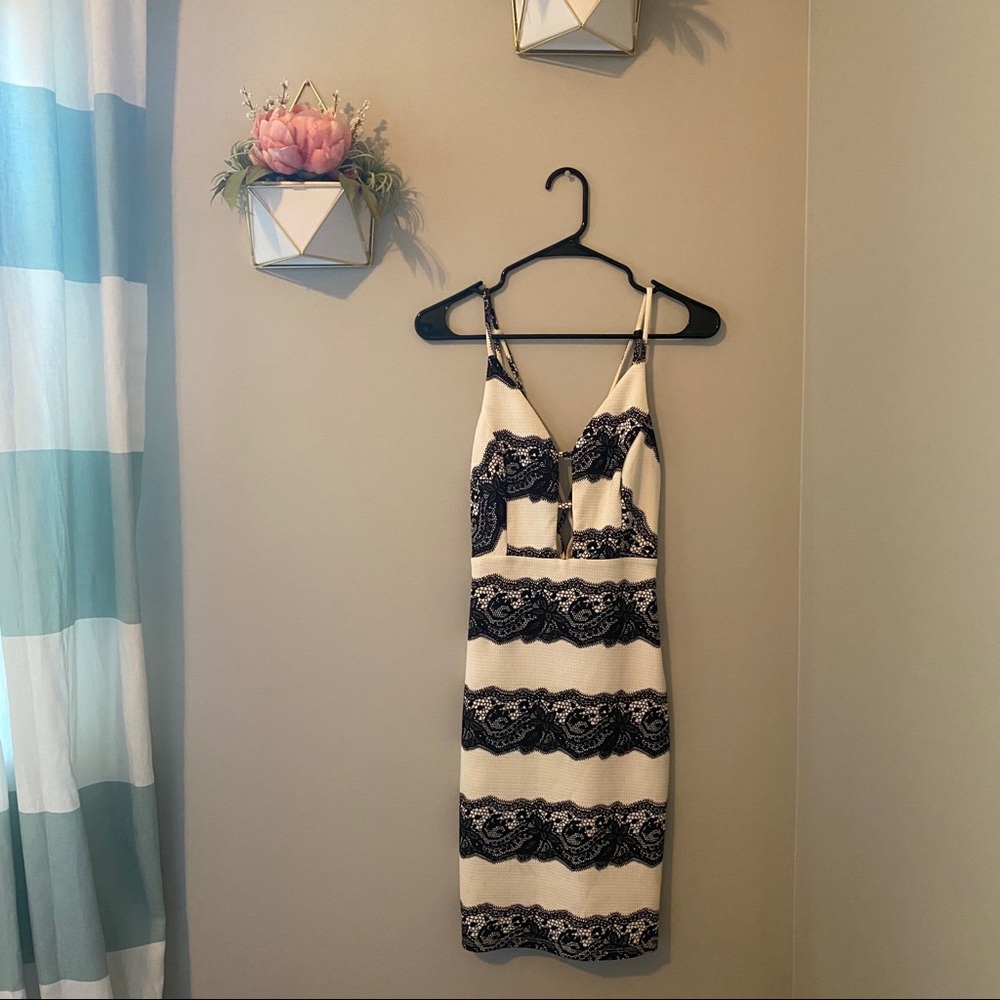 Fabrik | White with Black Lace Cocktail Dress | S